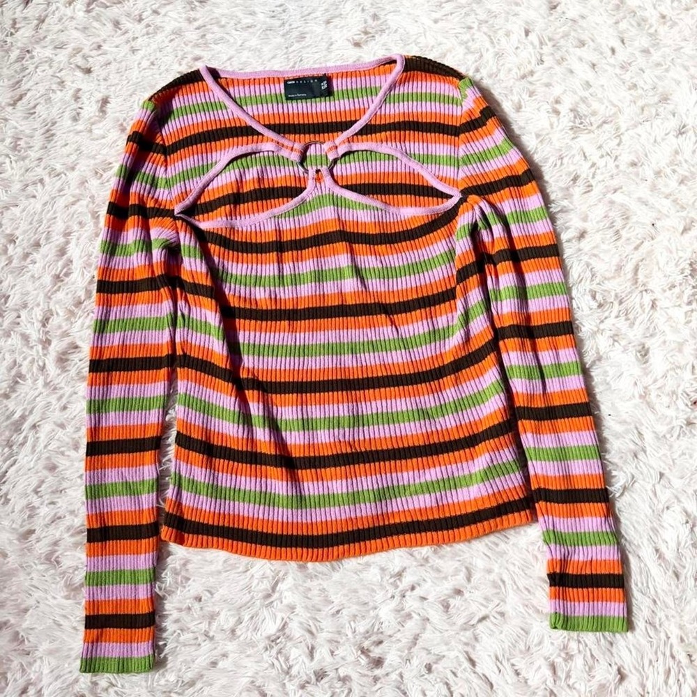 Retro Y2K 90s Grunge Cutout Hipster Edgy Groovy Sweater Womens 12 Rib Knit Witch